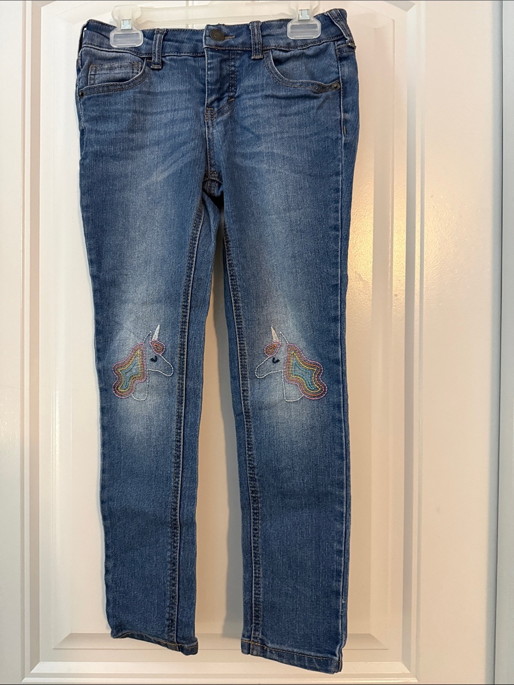 Cat & Jack Girls' Blue Denim Jeans with Rainbow Unicorn Knees